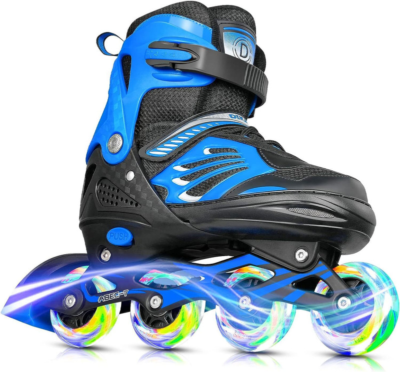 Authfort Adjustable All Pure PU Wheels it has Aluminum In-line Skates In-line Kids Size 3 UK - 6 UK(Adjustable, Training, Beginner, Blue)
