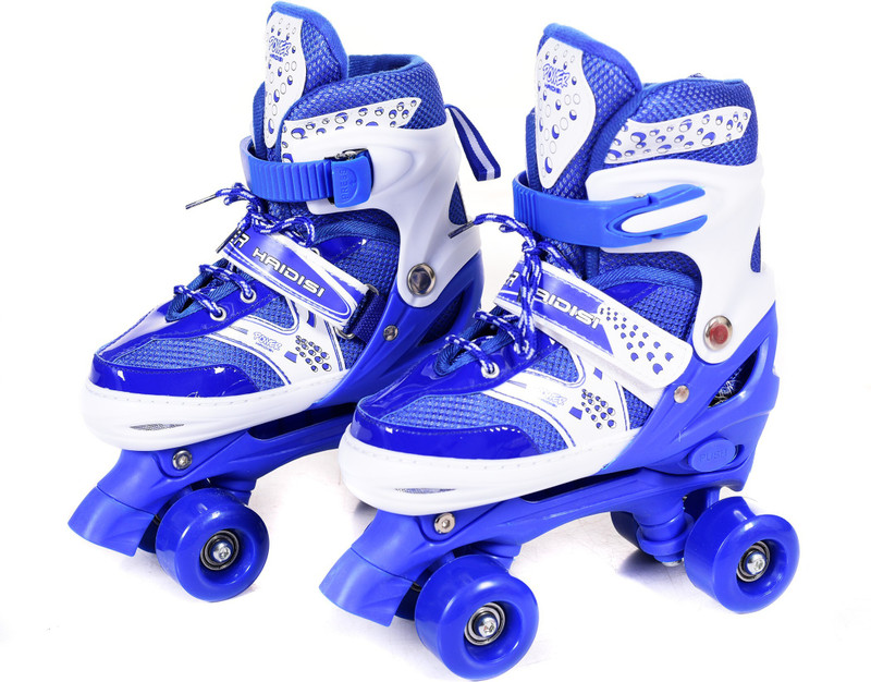 IRIS Roller Skates for Kids, PVC Wheel with Adjustable Double Row Skate Rollerblades for Beginners/Children/Boys/Girls (Size: 3-6 UK) Quad Roller Kids(Adjustable, Advanced, Training, Recreational, Intermediate, Beginner, Blue)