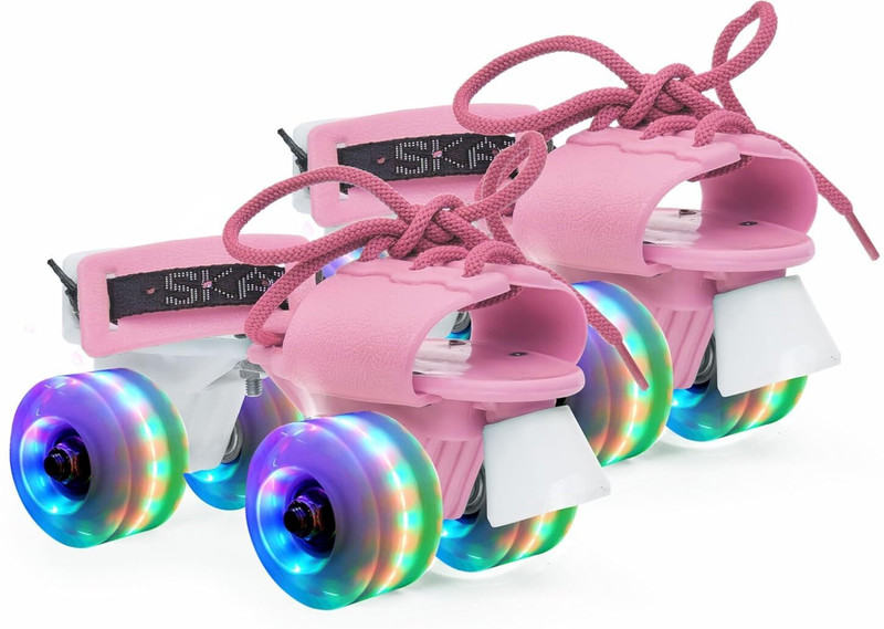 Jaspo Marshall Iilumi Premium Adjustable Skates 18-21 cms With LED Wheels Quad Roller Kids(Adjustable, Intermediate, Pink)
