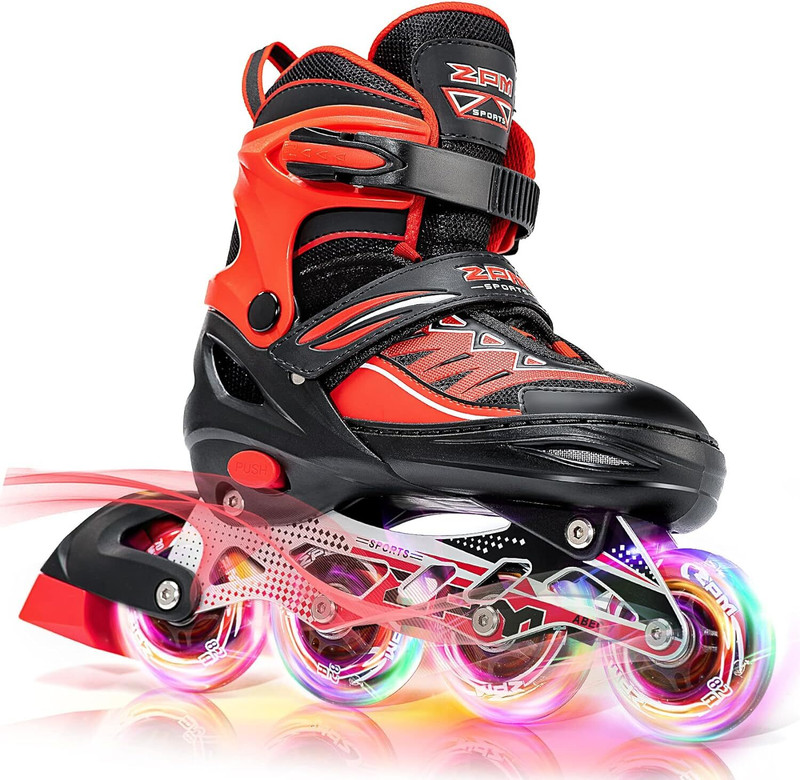 LIVE SPORTS Adjustable Inline Skates for Kids, Boys Blades Skate Girls with Light up Wheels In-line Adults Size  7 UK - 9 UK(Adjustable, Advanced, Beginner, Training, Red)