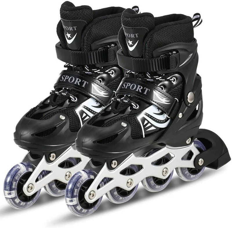 PVE sport sketing In-line Adults Size  6 UK - 9 UK(Adjustable, Beginner, Training, Advanced, Black)