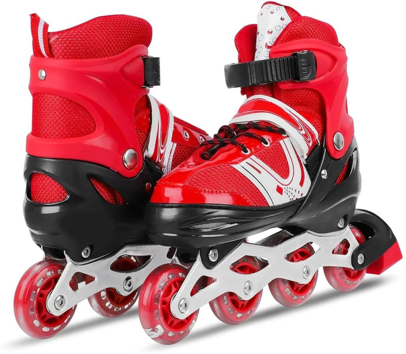 Papa Bear Adjustable Inline Skates Skating Shoes for Boys Kids Girls In-line Kids Size  6 UK - 9 UK(Adjustable, Beginner, Red)