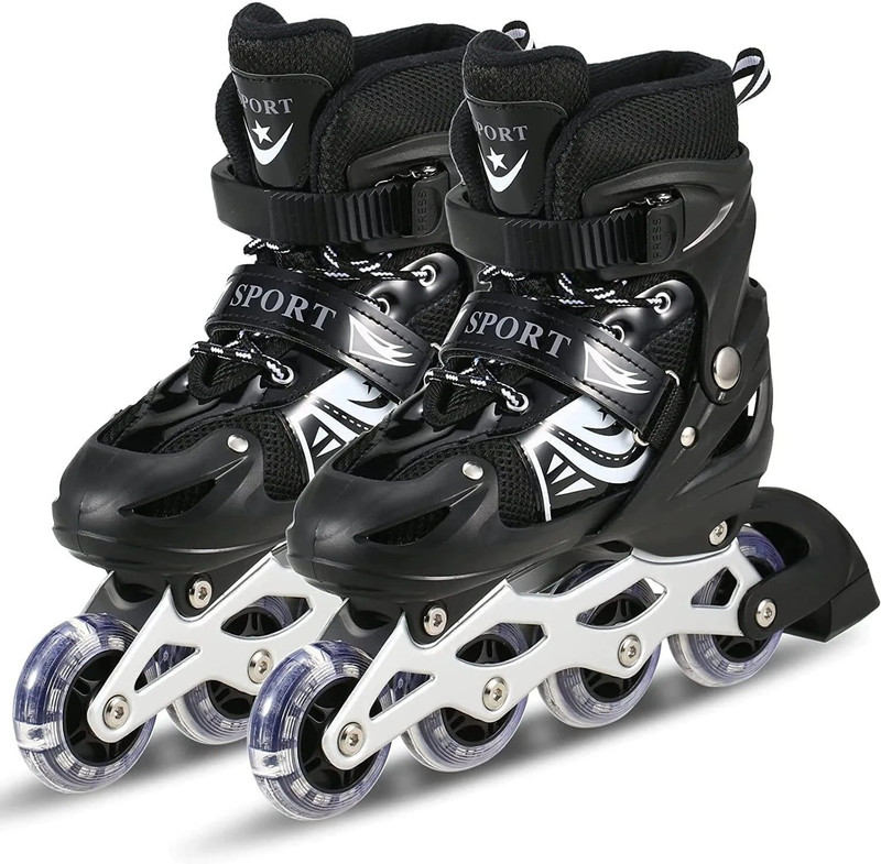 JR CLUB Skating Shoes Adjustable Size LED Boys In-line Skates - Size 7-10 UK (Black) Shoe Adults Size  6 UK - 9 UK(Adjustable, Training, Blue)