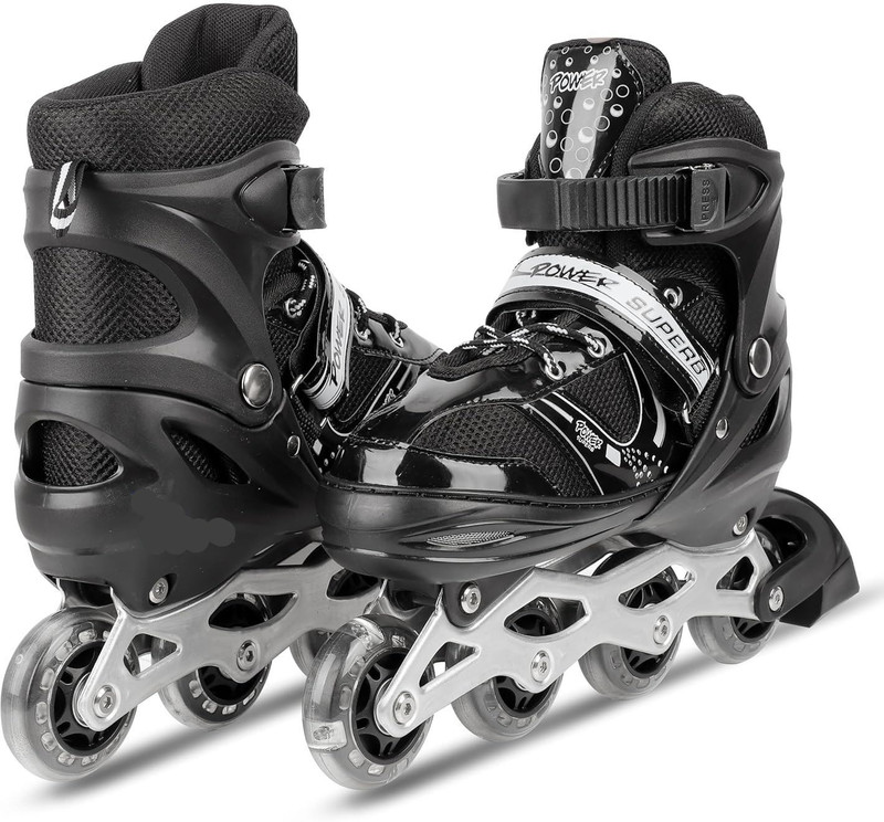 KOJERAFASHION Skates with PU Flashing Wheel Aluminum Body in-Line Skates Shoe Adults(Adjustable, Advanced, Black)