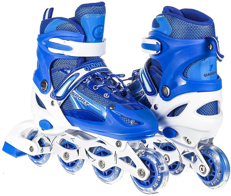 Fayme International Adjustable Aluminium Inline Skates Combo Set for Boys Kids and Girls In-line Adults Size  6 UK - 9 UK(Adjustable, Advanced, Beginner, Training, Red)