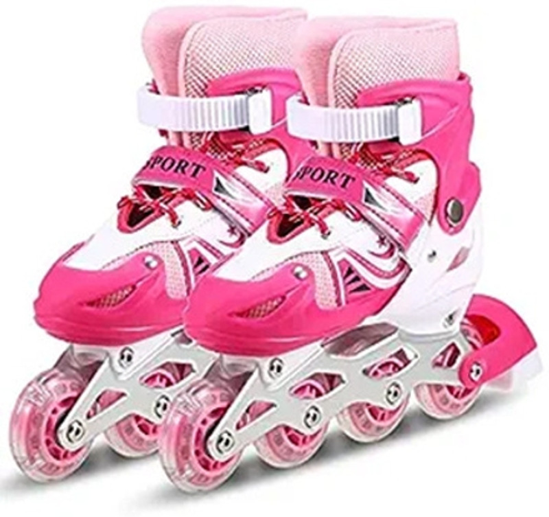 Kohinoor creation Skating in-line Shoe Adjustable Size LED Wheels for GIRLS Skates In-line Adults Size 6 UK - 9 UK(Adjustable, Advanced, Pink)