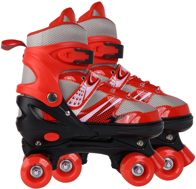 finovibe Child Roller Skates Shoes with Brake ,Adjustable Skating Shoes for KIDS Shoe Kids Size 6 UK - 9 UK(Adjustable, Training, Advanced, Recreational, Red)