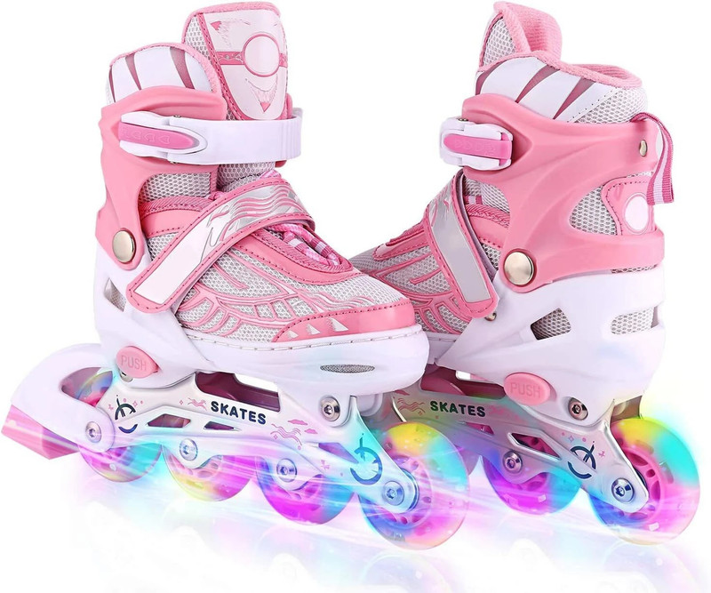 lucario Fashion Kids Adjustable Inline Skates with Front Light up Wheels Fun Flashing In-line Kids Size 3 UK - 6 UK(Adjustable, Beginner, Multicolor)