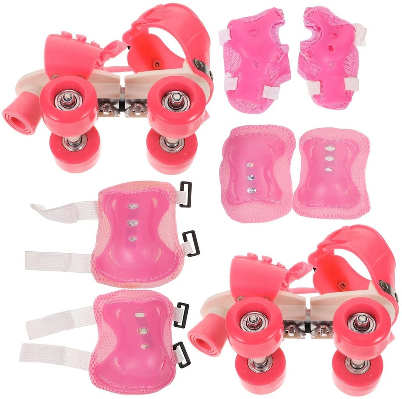 LIVE SPORTS UNISEX Quad Roller toy Skates & Knee Pads, Elbow Pads with Wrist Guard Combo In-line Kids Size  5 UK - 12 UK(Adjustable, Beginner, Intermediate, Training, Advanced, Recreational, Pink)