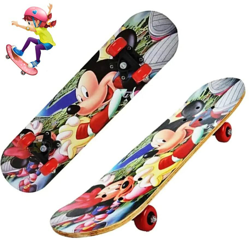 S.V.Enterprises Printed Mini Skateboard with Strong Plywood, 4 Wheels SkateBoards for Kids 55 inch x 17 inch Skateboard(Multicolor, Pack of 1)