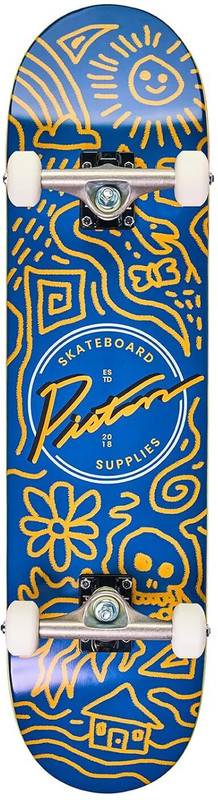 piston Doodle 8 inch x 31.66 inch Skateboard(Blue, Yellow, Pack of 10)