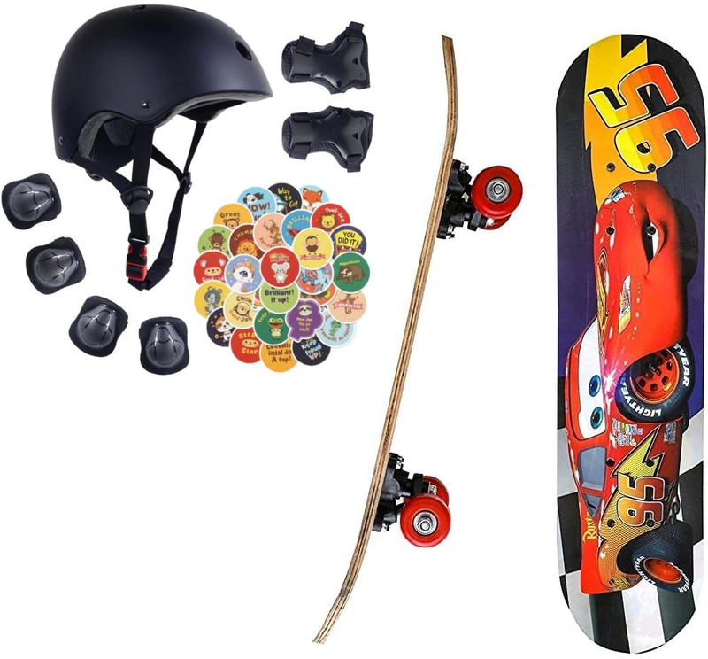 Papa Bear Cars Skateboard with Safety Kit Combo for Kids Boys Girls Teens Beginners 23 inch x 6 inch Skateboard(Multicolor, Pack of 1)