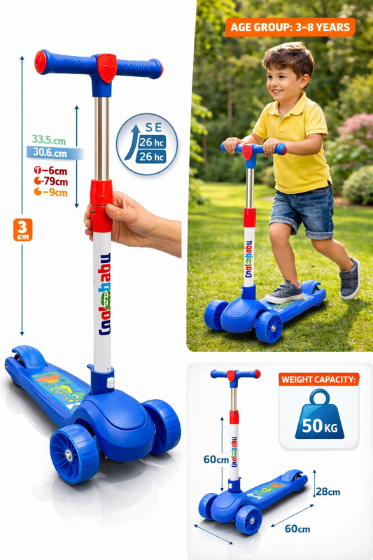 NO BRND KIDS 3 WHEEL ADJUSTABLE SCOOTER 25 cm x 85 cm Skateboard(Blue, Pack of 1)