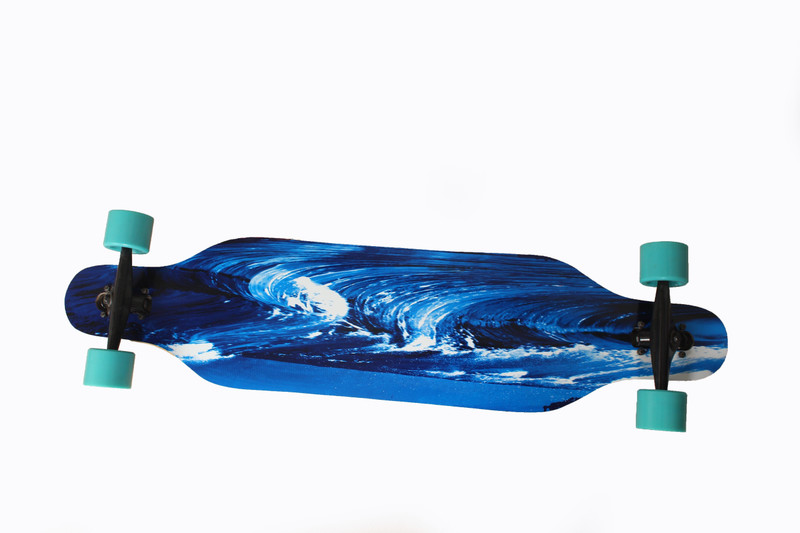 IRIS Drop Through Long-Board - Maple Skateboard with Fire Skull Graphic Design - Complete Skateboard Cruiser for Cruising, Carving, Free-Style and Downhill, 42 Inch x 9.5 Inch (L*W) 9.5 inch x 42 inch Skateboard(Black, Pack of 1)