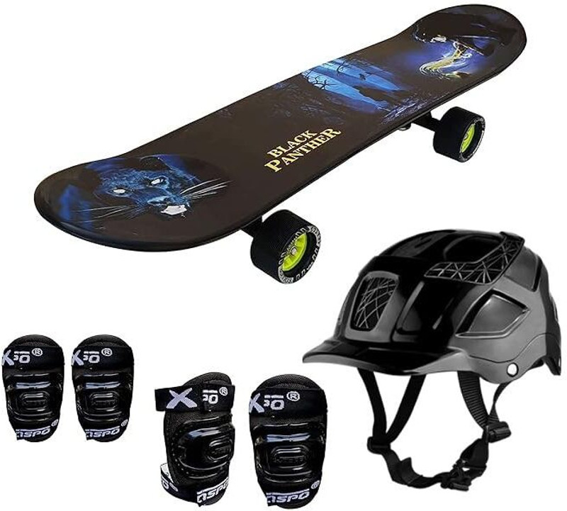 Jaspo Black-Panther Intact Fiber Composite Skateboard Combo| Ideal for Kids (7&above) 6.5 cm x 8.5 cm Skateboard(Black, Pack of 4)