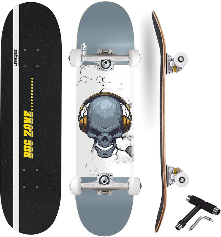 Jaspo Bug Zone 31x8 inches Double Kick (7 Layers) Concave Shape Complete Assembled 31 inch x 8 inch Skateboard(Multicolor, Pack of 1)