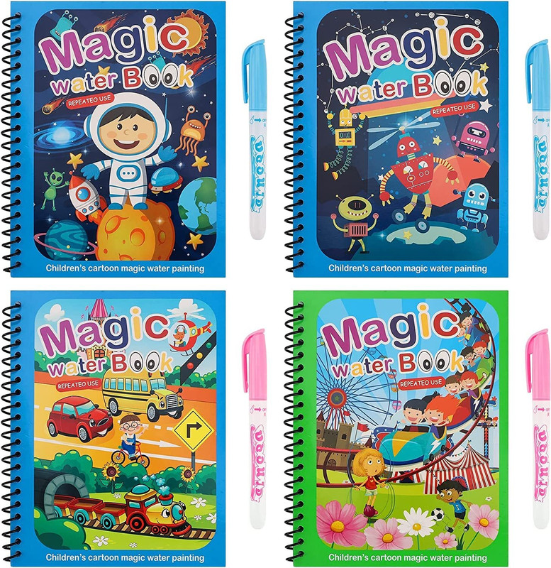 HurryShoppy Reusable Combo Water Colouring Books 4 Piece Magic Book Drawing Pen Combo Set(Multicolor)
