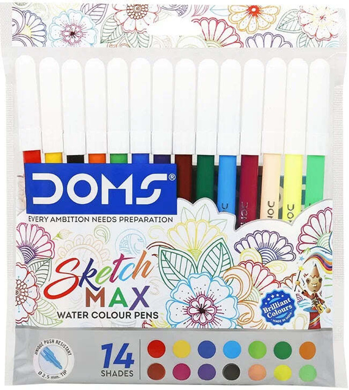 DOMS Sketch Max Water Colour Soft Tip Nib Sketch Pens(Set of 14, Multicolor)