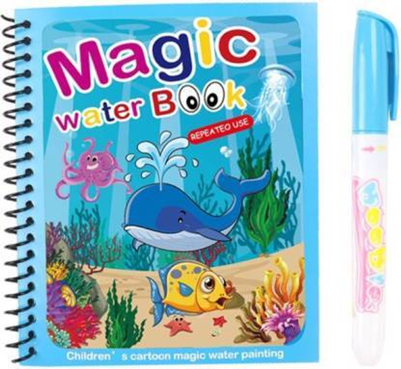 JOMINO Reusable Magic Water Book for Painting Children's Cartoon Images with Water Pen(Multicolor)