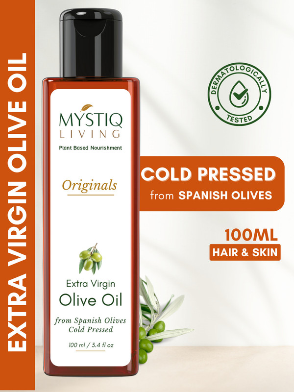 Mystiq Living Extra Virgin Olive Oil (100% Pure & Cold Pressed For Skin, Body & Hair(100 ml)
