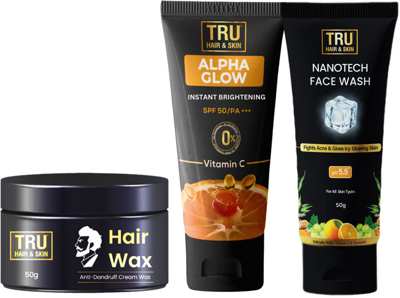 TRU HAIR & SKIN Wax 50g+Alpha Glow Cream SPF50 25ml+Nanotech Face Wash 50ml (3 Items in the set)(3 Items in the set)