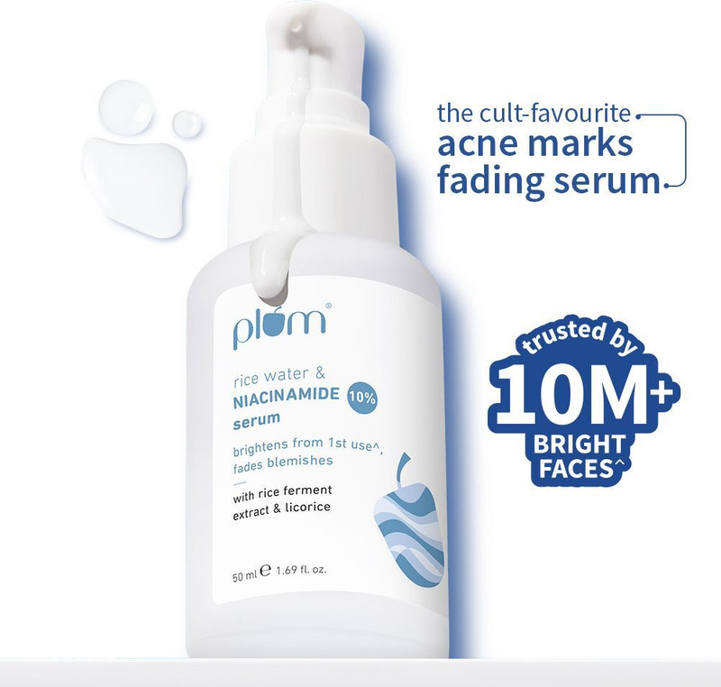 Plum Rice Water & 10% Niacinamide Face Serum |Brightens & Fades Blemishes |(50 ml)