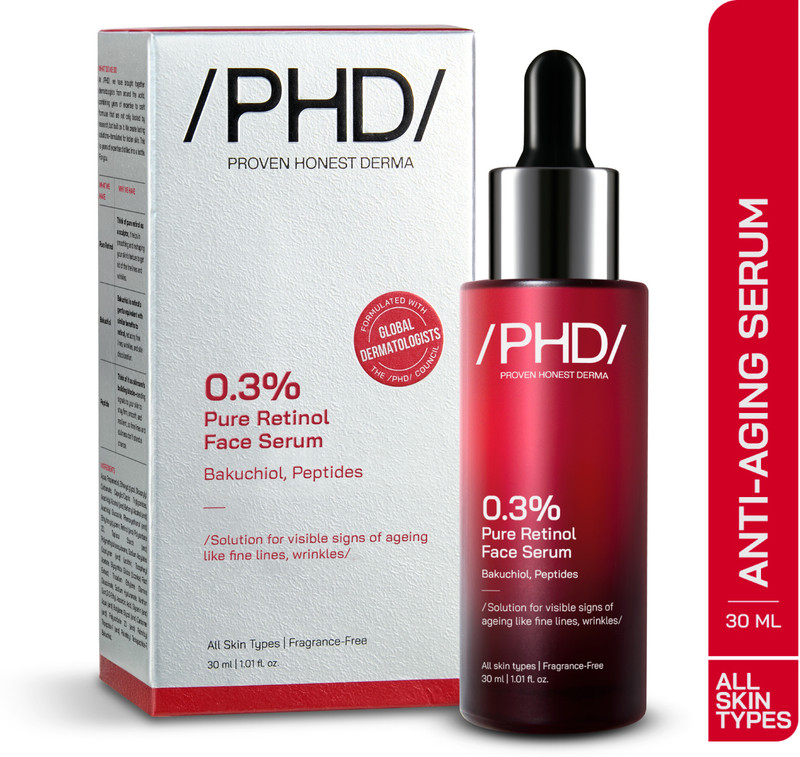 Proven Honest Derma /PHD/ 0.3% Pure Retinol Serum with Bakuchiol, Peptides & Hyaluronic Acid(30 ml)