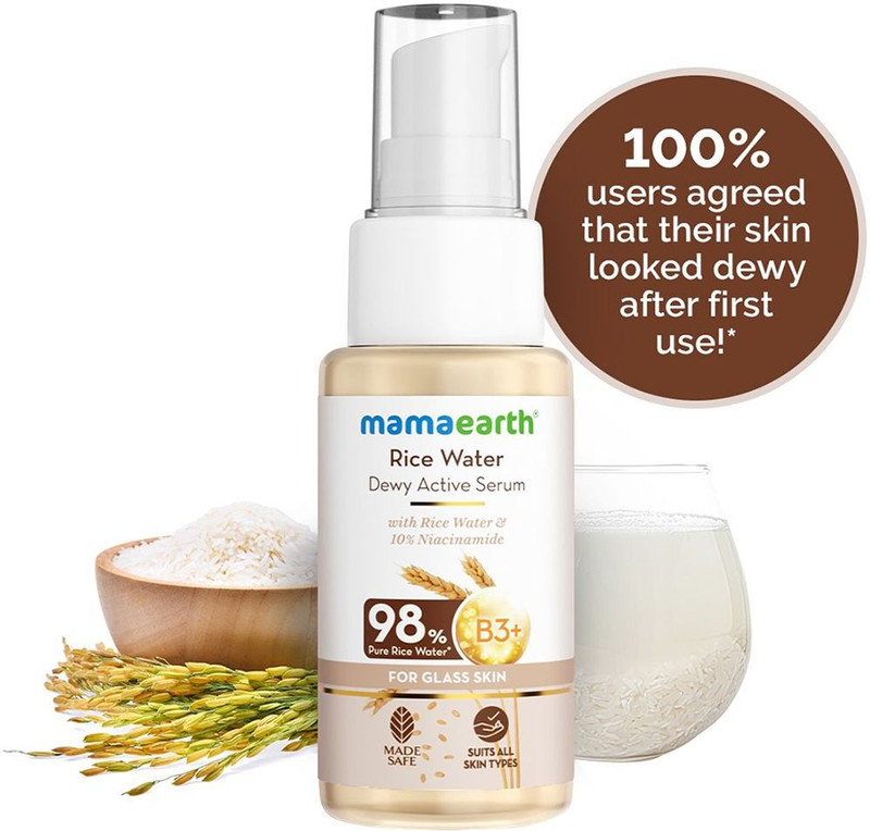 Mamaearth Rice Water Dewy Active Serum with 10% Niacinamide, Rice Water & Hyaluronic Acid(50 ml)