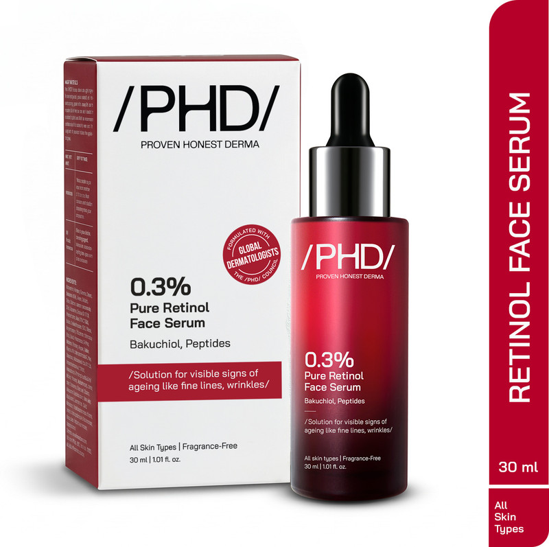 Proven Honest Derma /PHD/ 0.3% Pure Retinol Serum with Bakuchiol, Peptides & Hyaluronic Acid(30 ml)