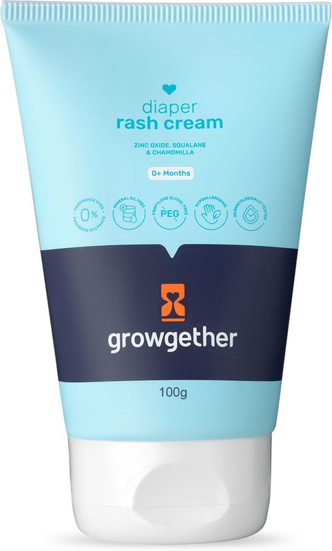growgether Baby Diaper Rash Cream | 3-in-1 Daily Protection with Zinc Oxide, Squalane & Chamomile | Fragrance-Free, Non-Toxic, Safe for Newborns & Toddlers | 0+ Months(100 g)