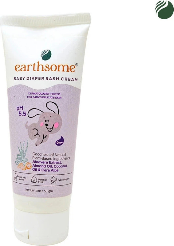 earthsome Baby Diaper Rash Cream (50g) | Soothes Rashes | Reduces Redness & Irritation | pH 5.5 | Dermatologist Tested | With Aloe Vera Extract | Almond Oil | Coconut Oil & Cera Alba(50 g)