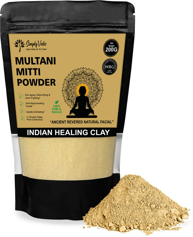 Simply Vedic Simply Vedic 100% Natural Multani Mitti Powder Face Pack (200Gms-Pack1) For Exfoliating Soothing Nourishing Face, Skin & Hair| Indian Healing Clay/Calcium Bentonite Clay/Fuller's Earth/Body Mask(200 g)
