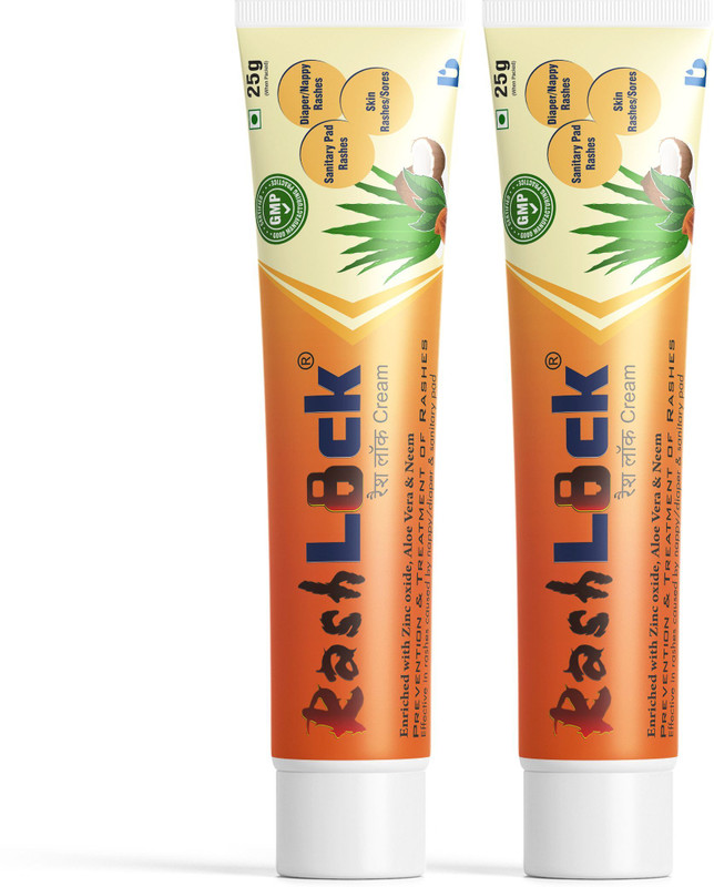 Rashlock Rashes Cream For Baby Diaper & Sanitary Pad Rashes | Infused with Aloe Vera, Neem & Zinc Oxide - 25g (Pack of 2)(50 g)