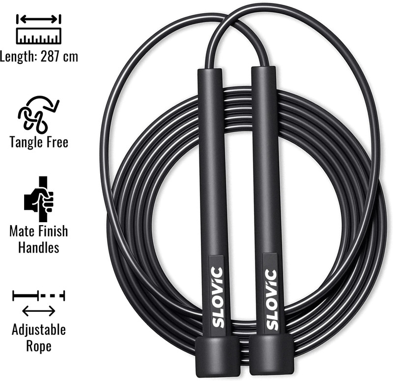 SLOVIC Adjustable Skipping Rope | Tangle Free | Ball Bearing for Fast & Smooth Workout Freestyle Skipping Rope(Black, Length: 287 cm)