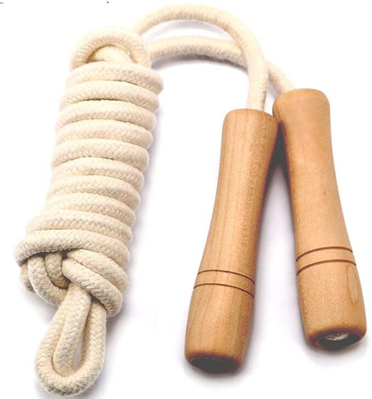 ABSSports Jump Rope for Kids-Wooden Handle-Adjustable Cotton Braided Fitness Skipping Rope Kids Skipping Rope(White, Length: 274 cm)