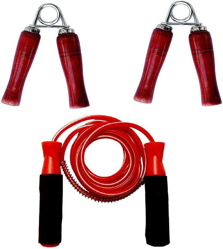 Woody Pro Gym Skipping Rope Foam Grip Handle Bars Red Color &1 PAIR WOODEN HAND GRIP COMBO Home Gym Freestyle Skipping Rope(Red, Length: 274 cm)