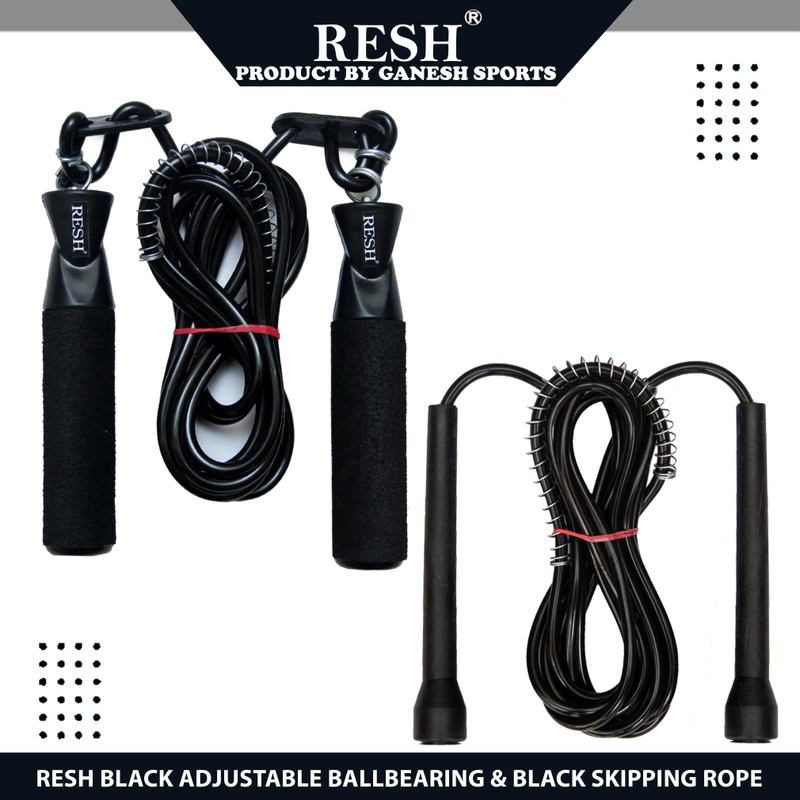 Resh Black adjustable Ball Bearing Skipping Rope(Black, Length: 275 cm)