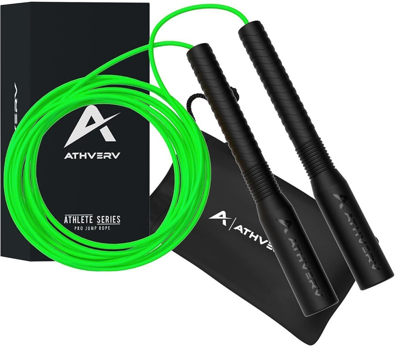 ATHVERV Pro Freestyle Long Handles Jump Rope, 4mm Skipping Rope for tricks (Green/Black) Speed Skipping Rope(Green, Length: 304.8 cm)
