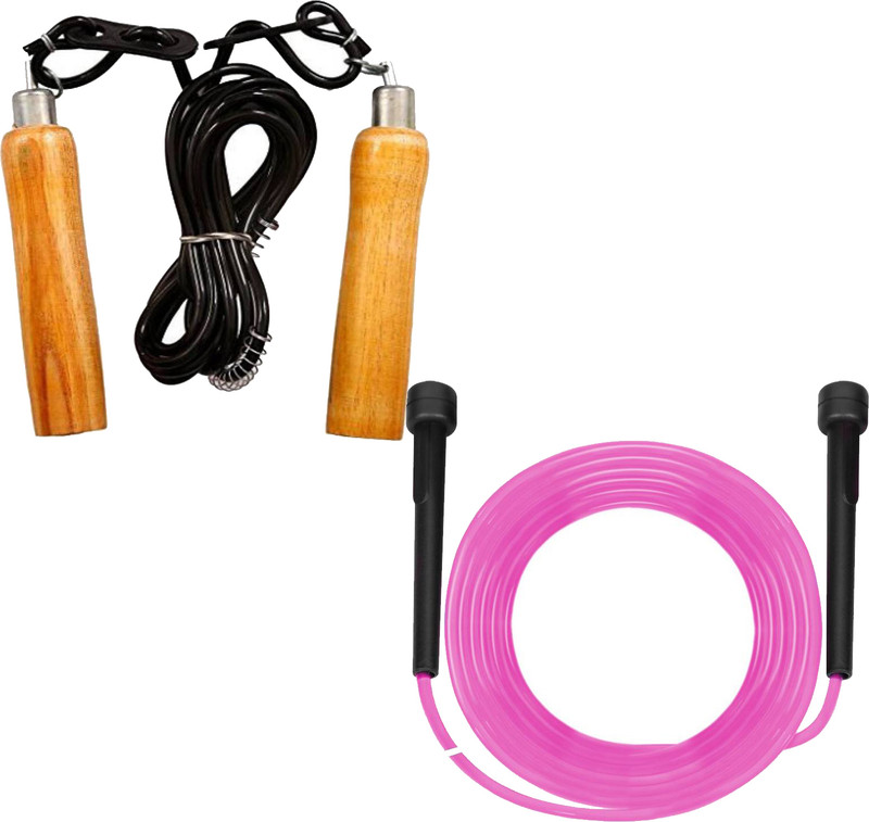 L'AVENIR Sports & Fitness 1Wood Handle + 1Slim Handle Jump Rope- Best for WarmUp Exercise Speed Skipping Rope(Length: 274 cm)