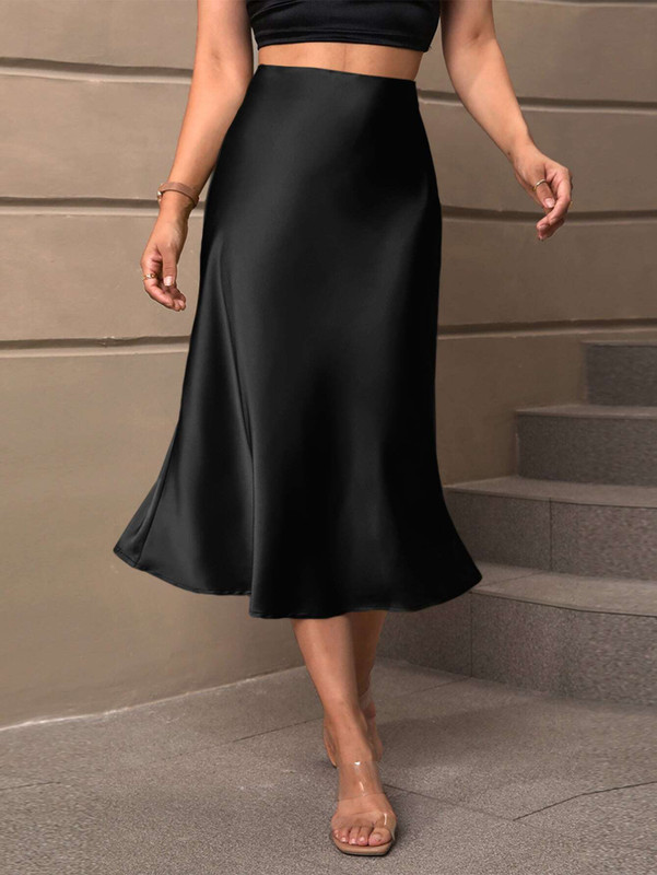 Kateclo Solid Women Straight Black Skirt