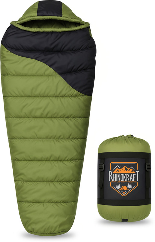 RHINOKraft Olive Mummy | 10–20 °C Lightweight 1.8 kg | Tall-Friendly Fit for Camping Sleeping Bag(Green)