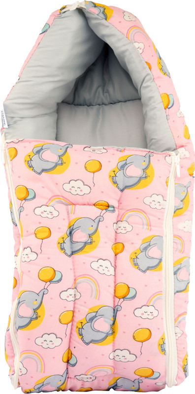 BUMTUM 0-6 Months New Born 3 in 1 Cotton Baby Carrier, Elephant Print(Baby Pink) Sleeping Bag