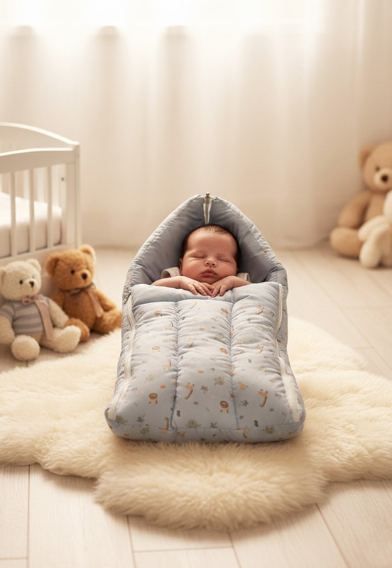 BABYBEDS Sleeping Bag & Carry Nest Cotton Baby Bedding for New Born Standard Crib Sleeping Bag(Silver)