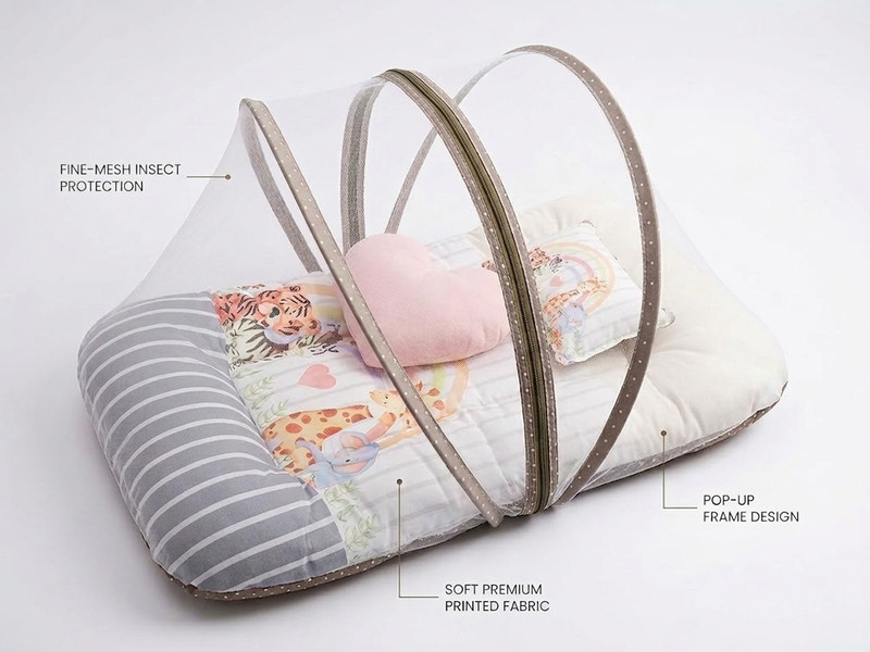 Mishti Baby Carry Nest with Mosquito Net for Newborn, Soft Sleeping Bed Sleeping Bag(Multicolor)