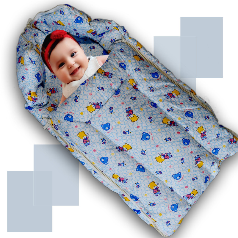Real Desi Multipurpose Baby Sleeping Bag with Carry Bed – Soft & Safe Infant Bedding Sleeping Bag(Blue)
