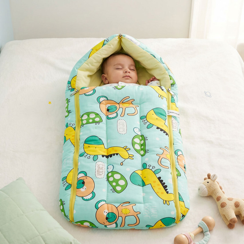BUMTUM 0-6 Months New Born Baby Unisex Cotton Carry Bag Teddy Girrafe Sleeping Bag(Blue)