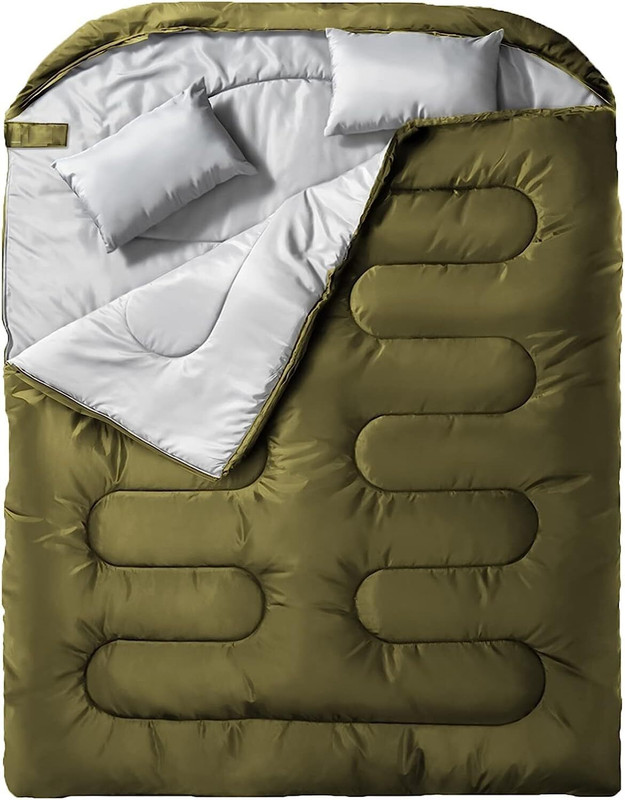 TCKW Double Sleeping Bag for Adults with Pillow - XL Queen Size, Two-Person Sleeping Bag