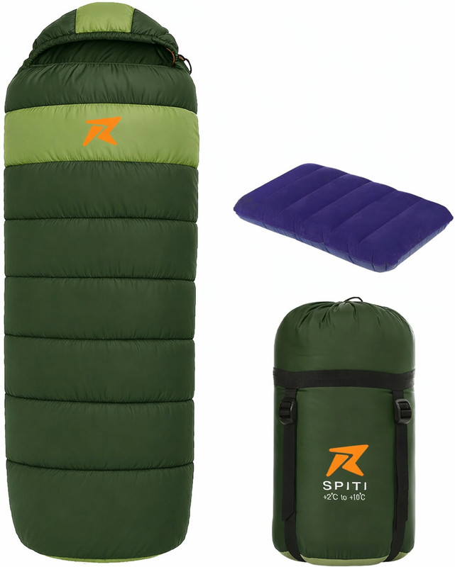 Rocksport Spiti +2°C to +10°C Sleeping Bag for Adult with Air Pillow Camping Sleeping Bag(Green)