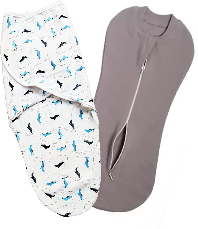 Mammachamp Strap Closer Swaddle wrapper and Zip sleeping sack bag for Newborn baby Pack 2 Sleeping Bag(White, Grey)