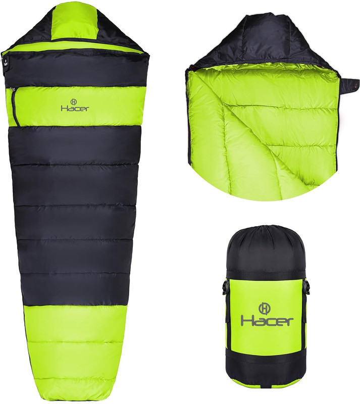 Hacer Sleeping Bag for Camping Hiking Traveling and Outdoors (+2 to +5 Temp) Sleeping Bag(Black, Gold)